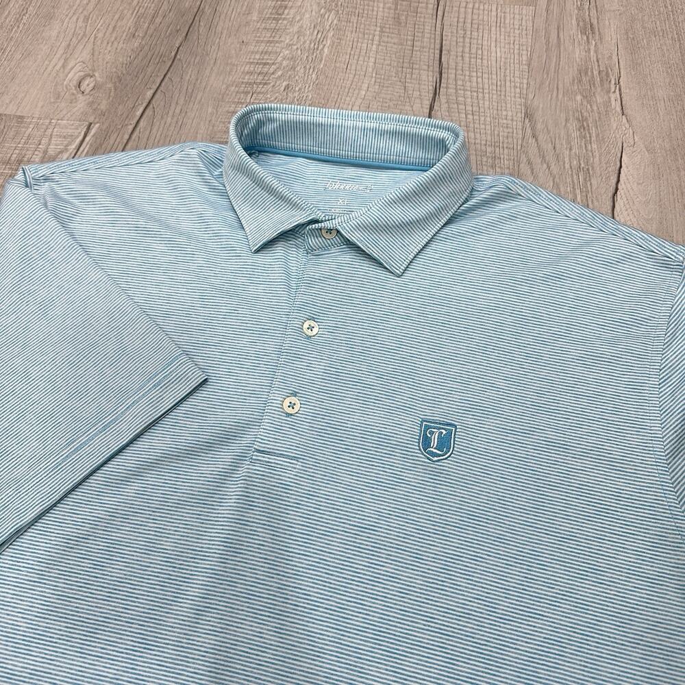 Johnnie O Polo Shirt Mens XL Blue Striped Performance Golf Longview Country Club